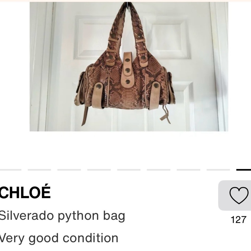 Chloé Brown Python-Print Shoulder Bag with Tan Tr… - image 1
